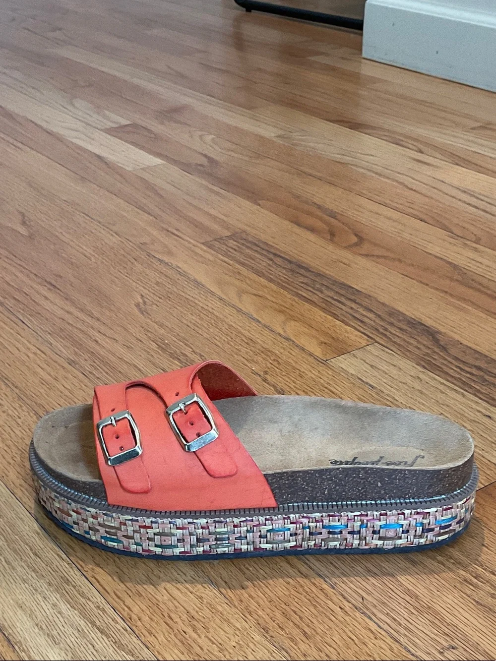 Free People Orange Leather Double Buckle Slides